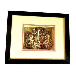 Teddy Bear Fashion Show Shadow Box Mixed Media Limited Edition Black Frame RARE